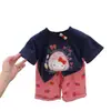 Traje de Pantalón a Cuadros de Manga Corta Bordado Casual de Dibujos Animados de Verano para Niños Niñas Estilo Occidental Camiseta de Manga Corta W