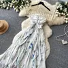 Vestido Largo Maxi Estilo Vacaciones con Cuello Halter Floral Espalda Descubierta para Mujer Verano Volante Irregular Sin Mangas Cintura ceñida Estilo de Hada