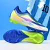 Chuteiras de futebol de malha fly sem costura transfronteiriças para homens e mulheres, de cano baixo, com travas longas AG para gramado externo TF, em estoque, atacado