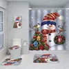 Serie de Decoración Navideña Cortina de Ducha Baño de Hotel Pintura de Decoración Navideña Cortina de Ducha Impermeable sin Perforaciones Juego de Alfombrilla de Baño