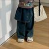 Meninas 'Jeans estilo coreano larga leg calças meninos 'fake de duas peças calças elegantes meninas moda bonita crianças calças da moda