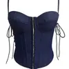 Corset de Sarja Estilo Europeu e Americano Espinha de Peixe Cintura Afunilada Modelador Top Tubo com Cadarço Colete Top Modelador Corporal