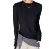 Camada base simples de manga longa, gola redonda, rosa, mistura de lã escovada para mulheres, camiseta lisa de alta qualidade para outono e inverno