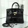 Bolso Bandolera de Cuero Genuino de Alta Calidad con Acabado Brillante Estampado de Cocodrilo Cuero Platino Capa Superior Piel de Vaca Moderno Combinable para Mujer