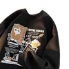 Moletom Cartoon Americano Vibe para Homens e Mulheres Solto Retrô Top para Usar por Baixo no Início do Outono Jaqueta Grossa com Forro de Lã para Casal