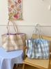 Bolsa Grande Xadrez Estilo Coreano para Senhora Estilo Universitário Cor Contrastante Pão Duplo Estilo Preguiçoso Sacola Tote Fresca Casual Bolsa de Ombro para Mulheres