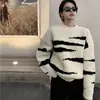 Suéter de Rayas 2026 Primavera Otoño Invierno para Mujer Cuello Redondo Estilo Hong Kong Casual Holgado Adelgazante Tejido Pulóver Top para Mujer