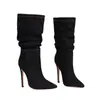 Tallas 34-43 Suela de Goma Tacón Delgado Color Sólido Botas de Mujer Otoño e Invierno Casuales Botas de Media Caña Transfronterizas Punta Fina Tacón Alto Botas sin Cordones