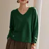 Suéter de punto de color liso con textura de panal y cuello en V, prenda base de punto de manga larga holgada para mujer, suéter de punto versátil para el trabajo y el uso diario