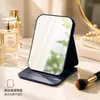 Espejo de escritorio plegable de cuero PU con patrón de piel de cocodrilo, espejo de maquillaje con tapa abatible para regalo, espejo portátil de mesa para retoques