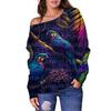 Transfronteiriço top 3D estampa de papagaio Europeu e Americano novo vestuário feminino suéter feminino ombro a ombro top feminino ombro a ombro blusa base Mulheres
