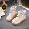 Botas de cuero con lazo elegante para niñas 2025 Invierno Nuevo estilo princesa Super suaves Celebridad de internet Niña Cálidos Zapatos pequeños de cuero