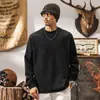 Camiseta de manga longa estilo retrô americano, em carbono pesado escovado, para homens, novo estilo de primavera, solta e amiga da pele, camiseta básica