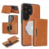 Aplicável para Samsung S26 Ultra Capa Magnética Duas em Uma para Celular S25 Porta-Cartão Carregamento Sem Fio MagSafe Capa de Couro