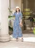 Vestido Cruzado de Verano con Patrón de Cuadrícula Azul Cuello POLO Encanto Simple y Generoso Manga Elegante de Siete Puntos Vestido con Cordones