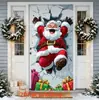 Banner de Porta de Natal com Padrão de Veado Fofo e Laço Vermelho, Tecido para Decoração de Porta e Janela, Poliéster, Resistente a Arranhões, Fonte de Estoque Pronto para Venda Transfronteiriça