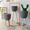 Soporte de Madera para Flores de Piso para Sala de Estar Balcón Pastoral Simple Cesta de Flores de Ratán de Paja Decoración de Piso Soporte para Macetas Alto y Bajo