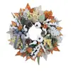 Corona de Acción de Gracias, Calabaza Blanca Artificial Hoja de Arce Colgante de Puerta, Vid de Color Otoñal Decoración de Puerta de Amazon, Artículo Popular Transfronterizo