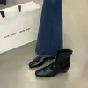 Botines estilo francés de punta cuadrada Chuyuji para mujer, nuevos botines ajustados de tacón bajo en color marrón claro con tacones gruesos, botines cortos versátiles para otoño e invierno