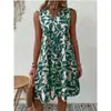 2023 Estação Independente da Amazon Comércio Exterior Moda Feminina Moda Boêmia Vestido Estampado Plissado Solto com Decote V para Mulheres