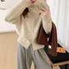 Ropa de mujer, estilo Dongdaemun coreano, mezcla de hilos de alta calidad, doble cuello, chaqueta suéter de punto gruesa y sustanciosa con cremallera