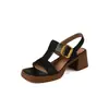 Sandalias retro de tacón grueso para mujer, tacón medio, punta abierta, plataforma, suela gruesa, puntera cuadrada, sandalias romanas, nuevo estilo de verano