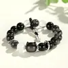 Novo Pulseira de Contas de Obsidiana Prateada Cabeça de Gato Cristal Branco para Mulheres Nicho Cristal Rosa Cristal de Cabelo Preto Pulseira Atacado Não