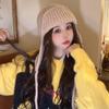 Gorro de lana tejido a mano para mujer, otoño e invierno, estilo coreano, cálido, con protección para los oídos, puntera, resistente al viento, con cordones, gorro Lei Feng para rostro pequeño.