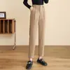 Calça Harem Plissada de Cintura Alta Feita Sob Medida para Mulheres, Primavera e Outono, Emagrecedora, Calça Cenoura Cropped, Elegante para Figuras Baixas