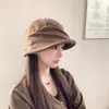 Sombrero de Pescador de Color Sólido con Borde Enrollado, Versátil y de Moda para Mujer, Otoño e Invierno, Plegado, Adelgazante, Lentejuelas, Cálido, Cortavientos