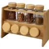 Conjunto de 8 Peças de Porta-Temperos de Bambu com Tampas de Bambu, Organização da Cozinha Saladeiras com Tampas de Bambu e Rolhas Internas, Uso Doméstico Moderno Minimalista