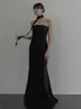 Vestido de Noche Sin Tirantes Sirena Negro Estilo Coreano Simple de Gama Alta Elegante Banquete Cumpleaños Adelgazante Estilo Mori Ligero Vestido de Novia para Mujer