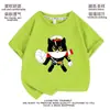 Camiseta de Dibujos Animados Gato Negro Sheriff Linda Animación Manga Corta para Hombre y Mujer Ropa de Estudiante Camisa de Verano para Niños de Media Manga Holgada