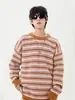 Suéter Jianheng para Hombre Otoño e Invierno Retro Pulóver Superior Holgado Casual Rayas Color de Contraste Cuello Redondo Suéter Pareja Mujer