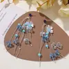 Estilo Vacaciones en Isla de Verano Pendientes Azules con Borlas de Flores DIY Atmósfera Marina Aspecto Adelgazante Pendientes de Lujo Accesibles