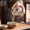 Azul y Blanco Firestone Rojo Glaseado de Caramelo Sabor a Nieve Ciruela Dorada Juego de Té Portátil para Viaje Taza de Preparación Rápida Una Olla Tres Tazas Cerámica