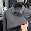 Camisa Polo de Manga Larga de Mezcla de Lana y Seda de Lujo con Cuello de Solapa, Nueva Camiseta Casual de Negocios para Hombre Otoño