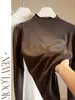 Nuevo Top Básico para Mujer Otoño/Invierno de Cuello Alto de Cachemira Sintética de Manga Larga Suave y Amigable con la Piel para Usar en Capas