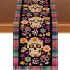 Nuevo camino de mesa mexicano de poliéster con estampado de calavera y floral, mantel para decoración navideña, tapete para mesa de comedor, mantel para mueble de sala de estar