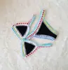 Bikini sexy de ganchillo de dos piezas europeo y americano, combinación de colores, traje de baño de playa de ganchillo de neopreno, traje de baño extranjero para mujer