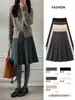 Saia Midi Meia-Calça de Lã Cinza Feminina Outono Inverno Petite Plus Size Cintura Alta Linha A Saia Midi Plissada de Mistura de Lã Saia Curta