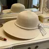 Chapéu de Palha com Laço de Pérola para Mulheres, Chapéu de Praia de Verão, Chapéu de Moda para Férias com Proteção Solar, Chapéu Anti-UV