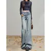Jeans acampanados de mezclilla lavada azul retro americano para mujer, nuevo otoño 2026 de cintura alta, holgados, estilo Hong Kong, pantalones rectos de pierna ancha