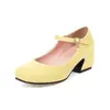 Zapatos de Tacón Medio Comercio Exterior Tacón Grueso Boca Baja Zapatos 43 Correa de Viaje Simple Zapatos de Cabeza Cuadrada Generación 40 talla extra Blanco Amarillo Azul