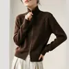 Jaqueta Cardigan de Tricô com Gola e Zíper Duplo Feminina 2026 Outono/Inverno Novo Cardigan de Tricô Dopamina Petite