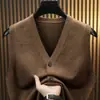 Cardigan Suéter de Tricô Masculino Sem Mangas Anti-pilling Cor Sólida Alta Qualidade Gola V Outono Inverno Quente Venda Rápida