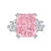 Anillo Rosa con Forma de Corazón de Plata de Ley 925 para Mujer, Estilo Ins Transfronterizo, con Diamante Rosa, Anillo de Diamante de Alto Carbono Súper Brillante, Anillo de Boda Europeo y Americano