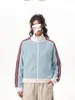 Sudadera cárdigan de estilo americano con rayas deportivas y cuello alto para hombre y mujer, chaqueta casual holgada para parejas, top exterior versátil