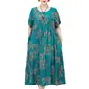 Vestido de Verão de Algodão Seda Estampado para Mulheres de Meia-Idade e Idosas Plus Size Plus Size Camisola de Uso Doméstico de Manga Curta Pode Ser Usado Fora