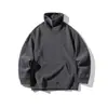 Sudadera Retro de Cuello Alto Holgada para Hombre, Top Trendy Cómodo de Peso Pesado para Otoño con Estilo de Color Sólido Texturizado para Usar en Capas